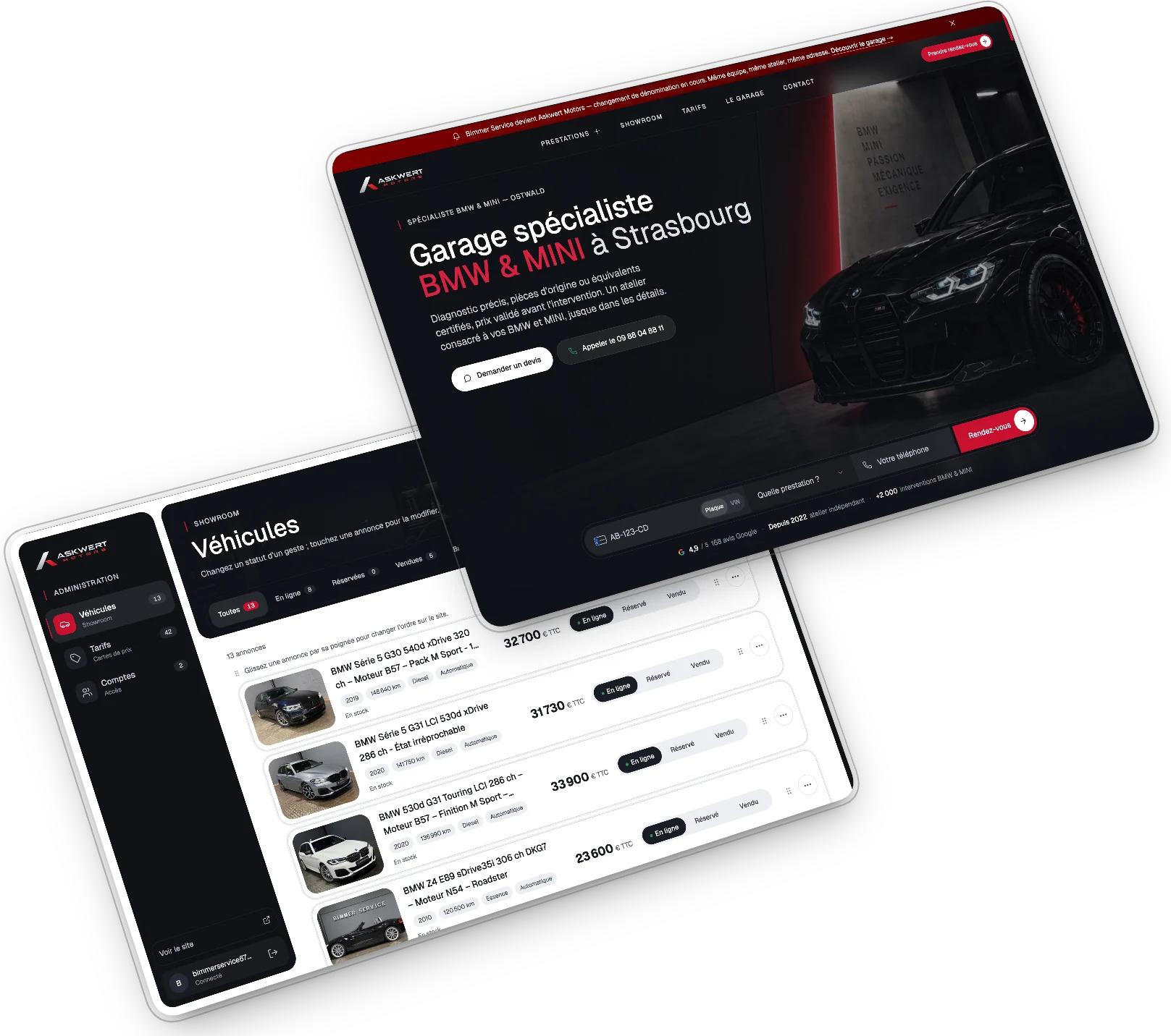 Le site d’Askwert Motors et son outil de gestion des annonces, réalisés par NEXEL.dev