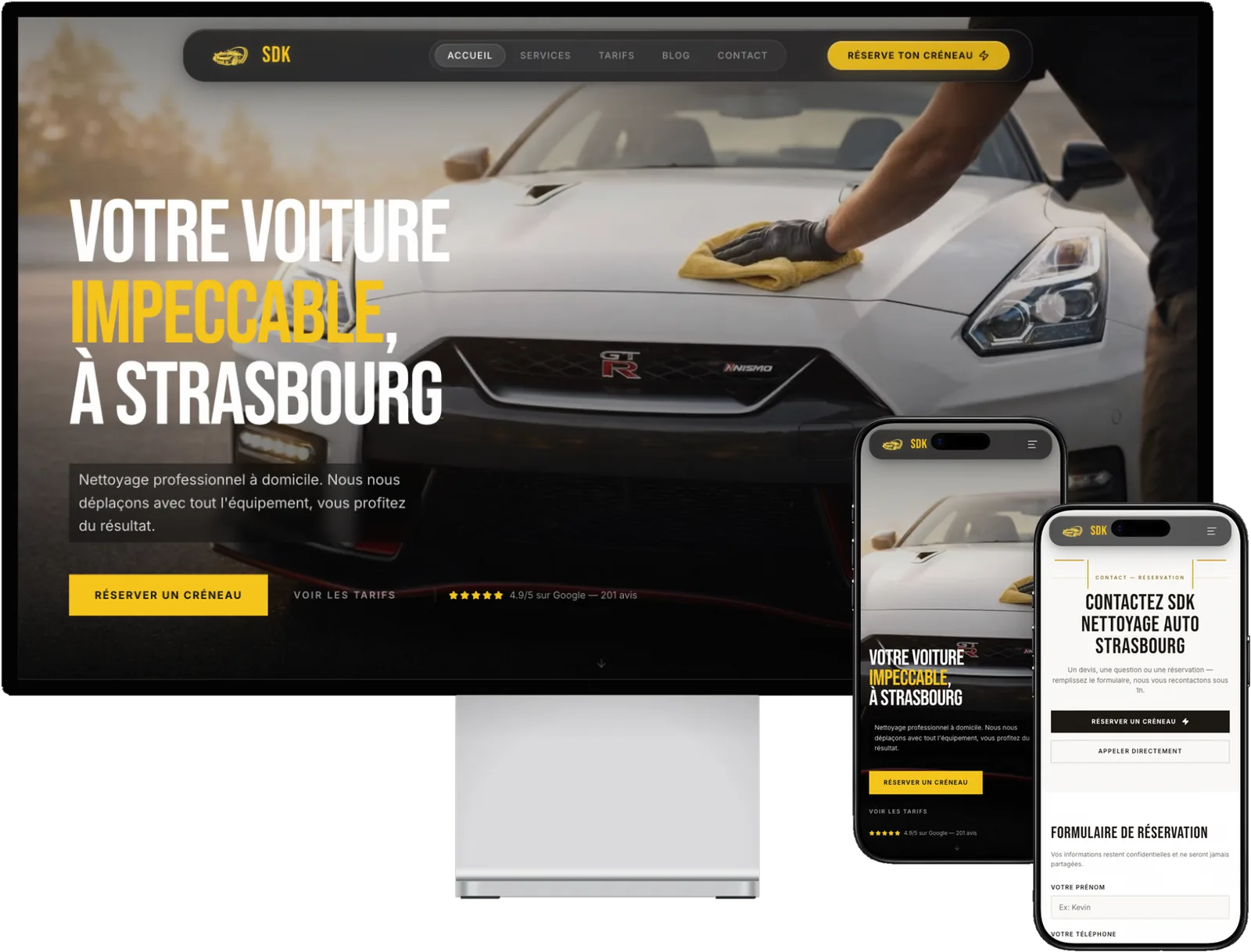 Le site de SDK Nettoyage — vue desktop et deux vues mobiles