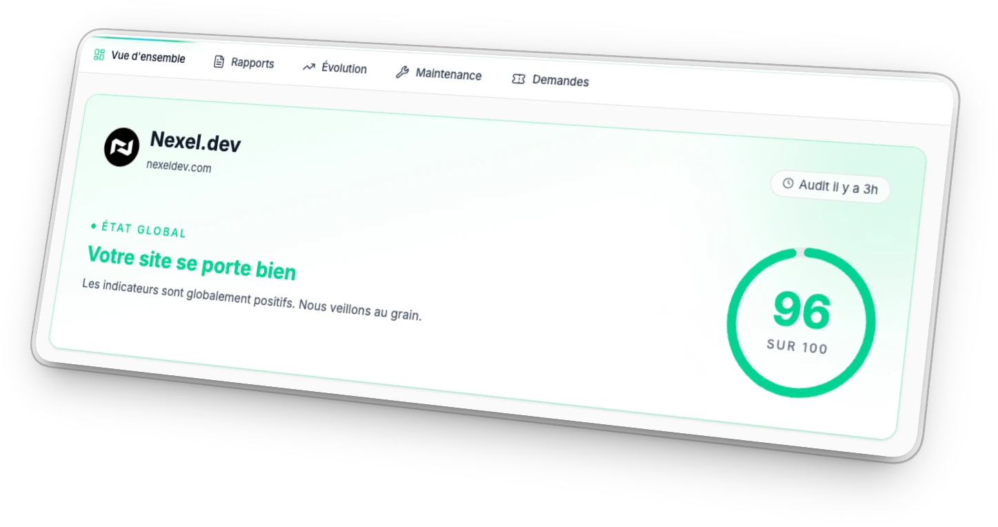 L’état global du site dans l’espace client : score de santé et date du dernier audit
